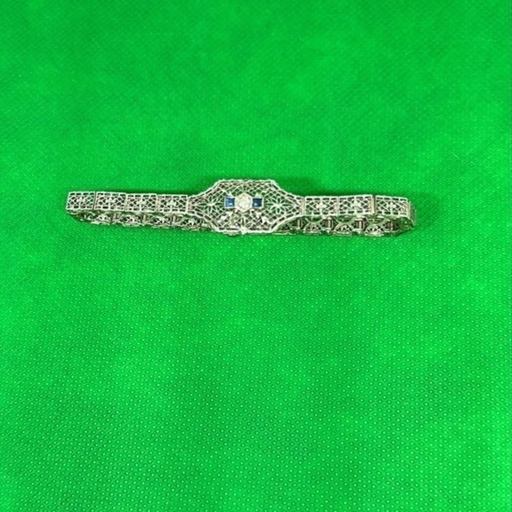 14k Diamond sapphire blue real white solid gold‎ and diamond